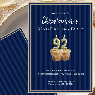 Invitación de cumpleaños número 92 Unique Blue Gol