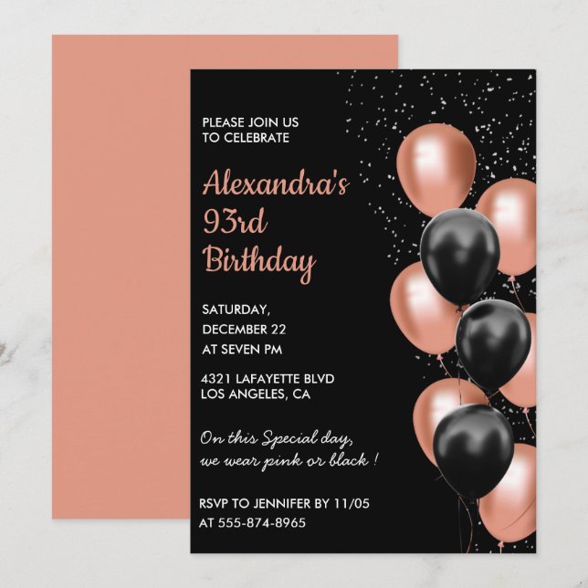 Invitación de cumpleaños número 93 Chic Balloon  (Anverso / Reverso)