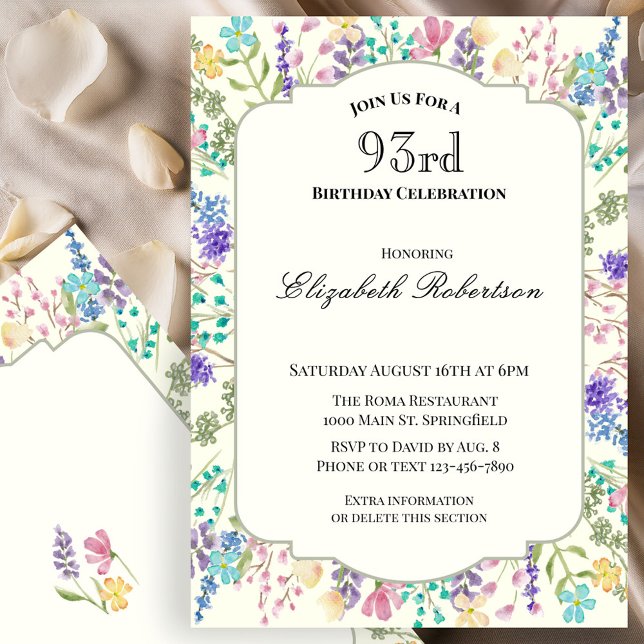 Invitación de cumpleaños número 93 floral colorida (Subido por el creador)