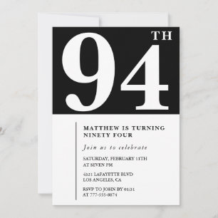 Invitación de cumpleaños número 94 elegante en bla