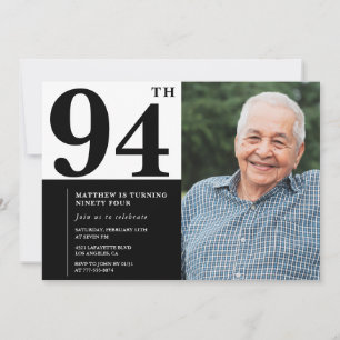 Invitación de cumpleaños número 94 en blanco y neg