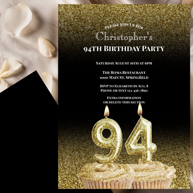 Invitación de cumpleaños número 94 para él en negr (Subido por el creador)