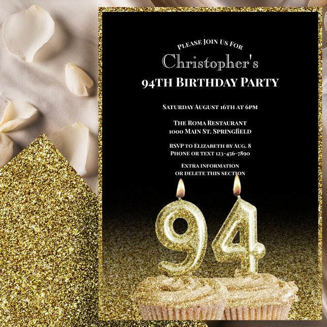 Invitación de cumpleaños número 94 para él en negr (Subido por el creador)