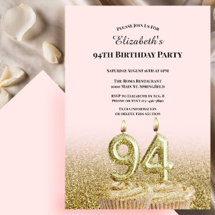 Invitación de cumpleaños número 94 rosa y dorado p