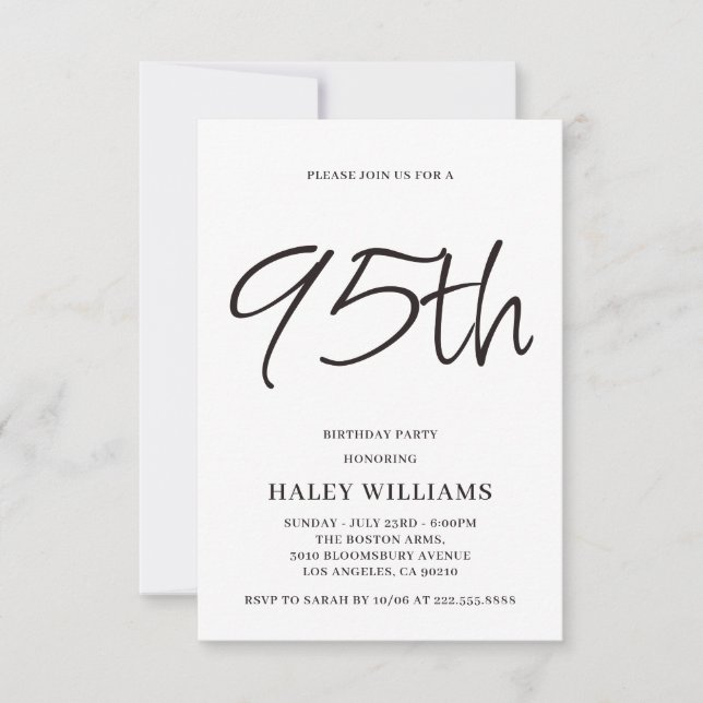 Invitación de cumpleaños número 95 con caligrafía  (Anverso)