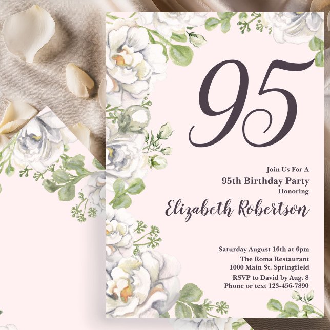 Invitación de cumpleaños número 95 con peonías flo (Subido por el creador)