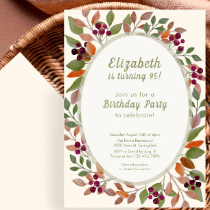 Invitación de cumpleaños número 95 de hojas de oto