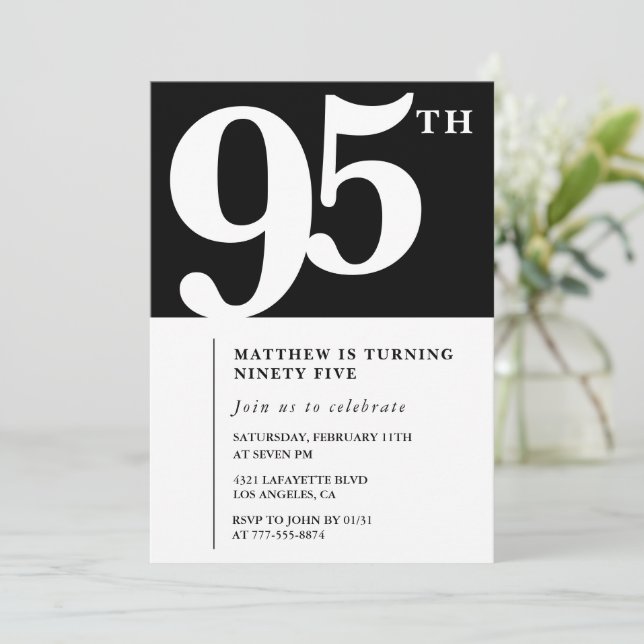 Invitación de cumpleaños número 95 negra Elegante  (Anverso de pie)