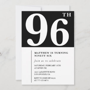 Invitación de cumpleaños número 96 elegante en bla