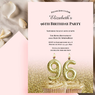 Invitación de cumpleaños número 96 rosa y dorado p
