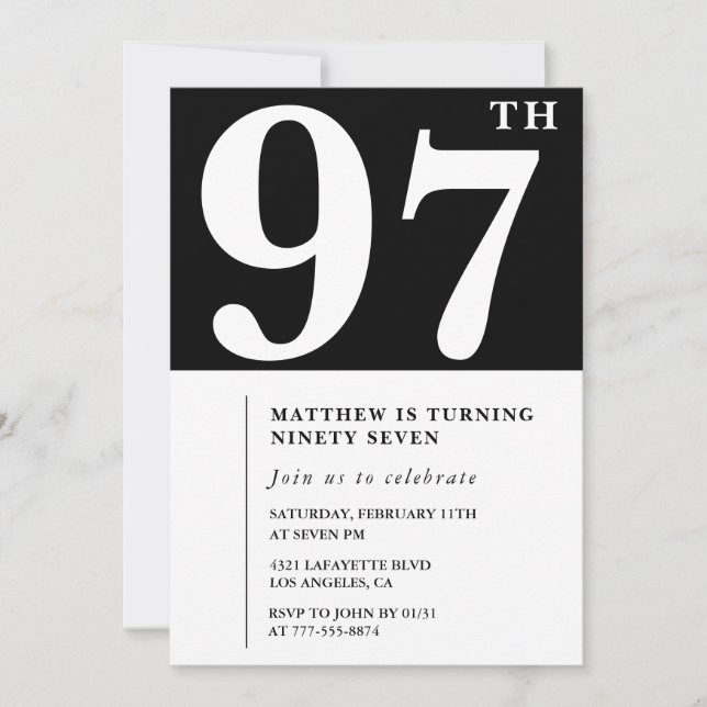 Invitación de cumpleaños número 97 elegante en bla (Anverso)