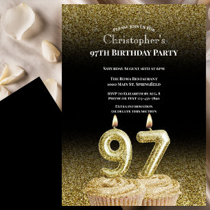 Invitación de cumpleaños número 97 negro y dorado 