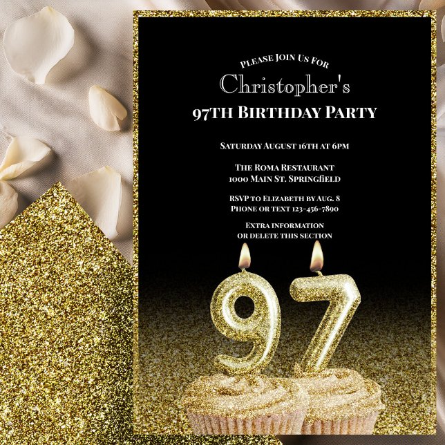 Invitación de cumpleaños número 97 negro y dorado  (Subido por el creador)