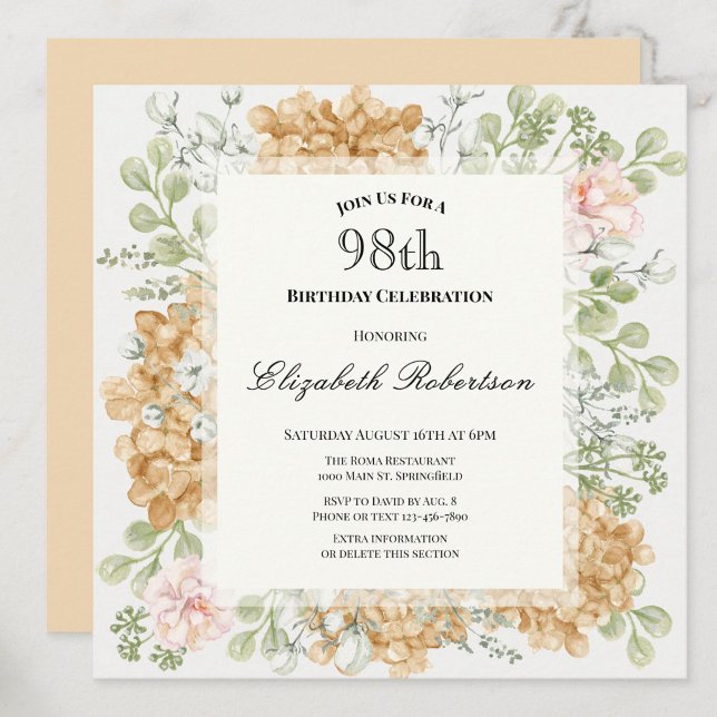 Invitación de cumpleaños número 98 en elegantes co (Subido por el creador)