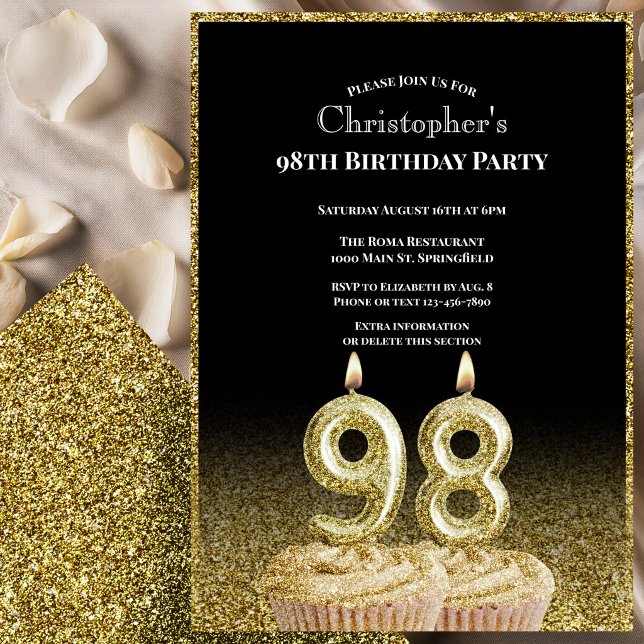 Invitación de cumpleaños número 98 para él en negr (Subido por el creador)