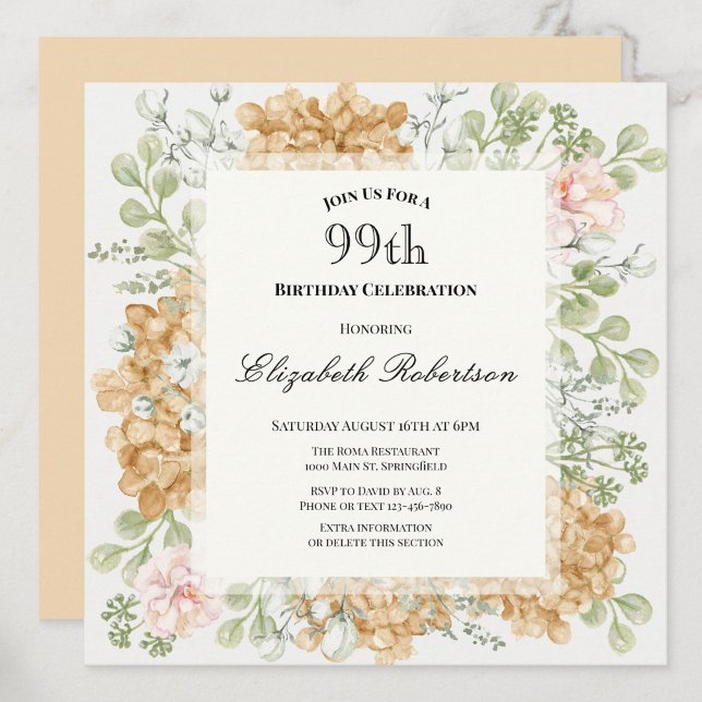 Invitación de cumpleaños número 99 en elegantes co (Subido por el creador)