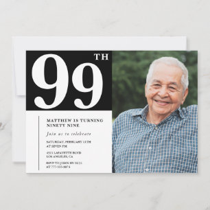 Invitación de cumpleaños número 99 en foto en blan