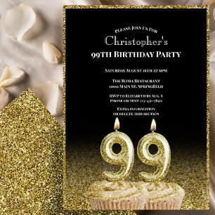 Invitación de cumpleaños número 99 negro y dorado 