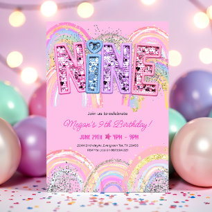 Invitación de cumpleaños número 9 con arcoíris