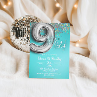Invitación de cumpleaños número 9 con brillo azul 