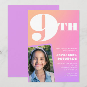 Invitación de cumpleaños número 9 con gradiente na