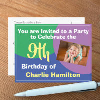 Invitación de cumpleaños número 9 con postal de fo