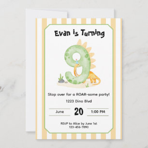 Invitación de cumpleaños número 9 de dinosaurio ed
