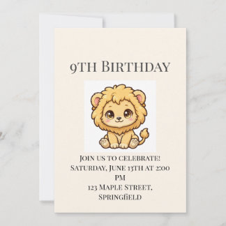 Invitación de cumpleaños número 9 de León Bebé Ado