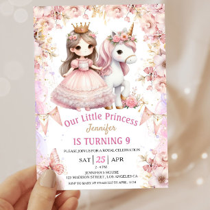 Invitación de cumpleaños número 9 de niñas princes