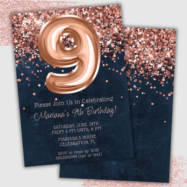 Invitación de cumpleaños número 9 de Rosa Dorado A (Subido por el creador)