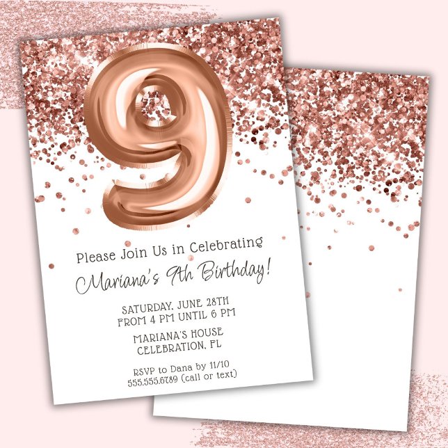 Invitación de cumpleaños número 9 de Rose Gold (Subido por el creador)