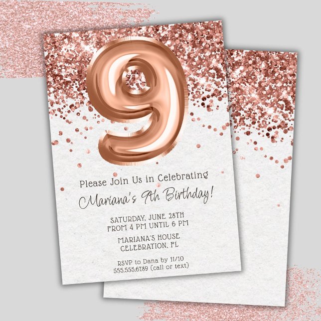 Invitación de cumpleaños número 9 de Rose Gold (Subido por el creador)