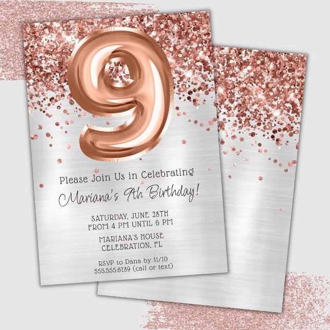 Invitación de cumpleaños número 9 de Rose Gold Sil (Subido por el creador)