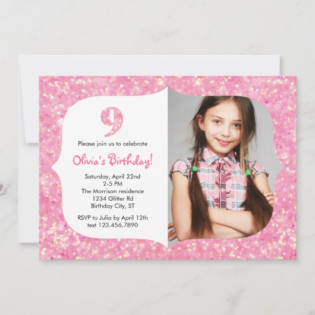 Invitación de cumpleaños número 9 del Purpurina (Anverso)
