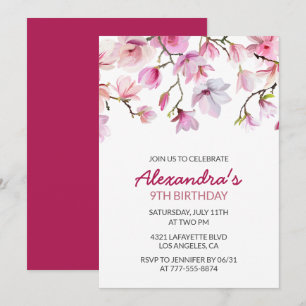 Invitación de cumpleaños número 9 floral acuarela