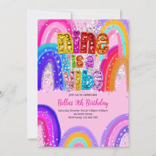 Invitación de cumpleaños número 9 Nine is a Vibe (Anverso)