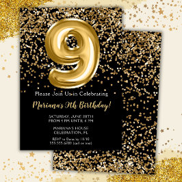 Invitación de cumpleaños número 9 para niña Black 