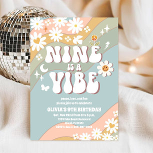 Invitación de cumpleaños número 9 Retro Pastel