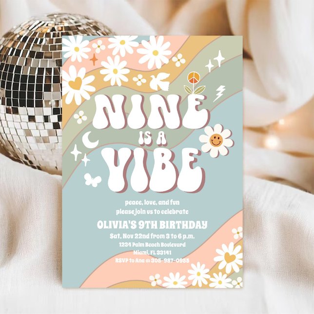 Invitación de cumpleaños número 9 Retro Pastel (Subido por el creador)