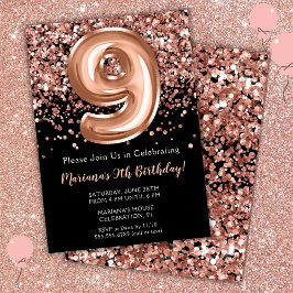 Invitación de cumpleaños número 9 Rosa negra con b