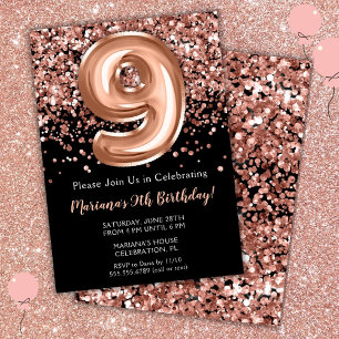 Invitación de cumpleaños número 9 Rosa negra con b
