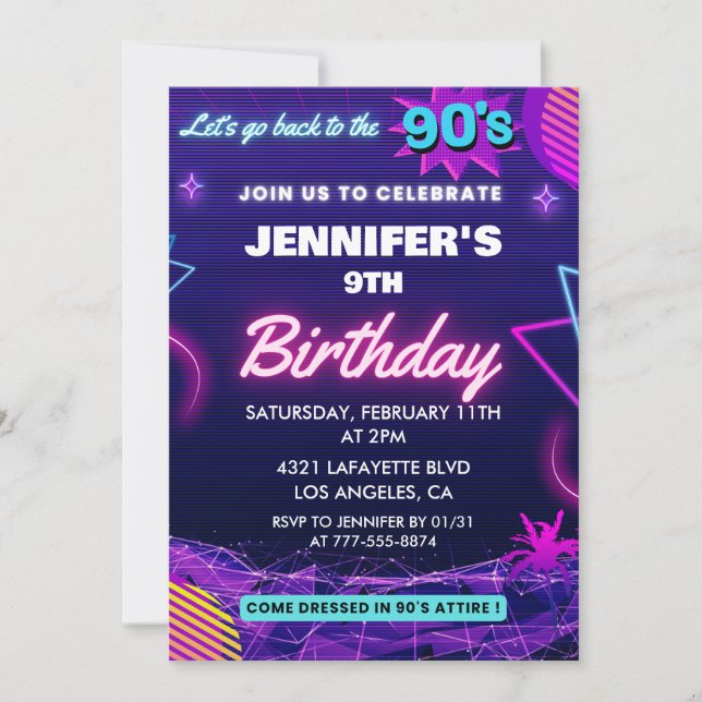 invitación de cumpleaños número 9 temática retro d (Anverso)