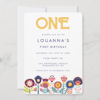 Invitación de cumpleaños número chicas arte floral