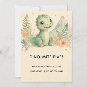 Invitación de cumpleaños número cinco Dino-Mite Fi