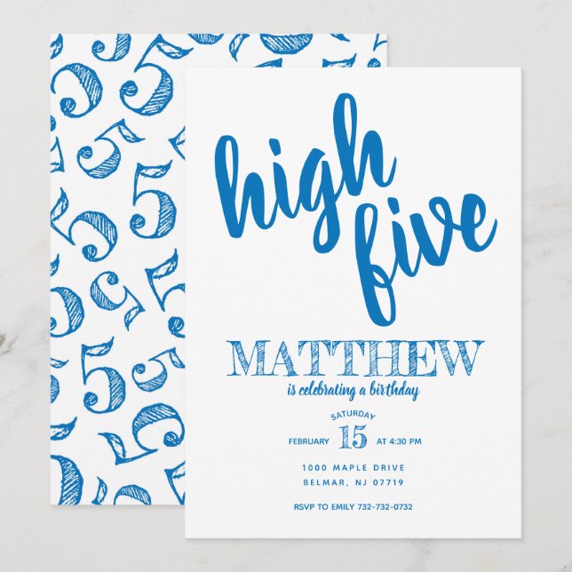 Invitación de cumpleaños número cinco High Five az (Anverso / Reverso)