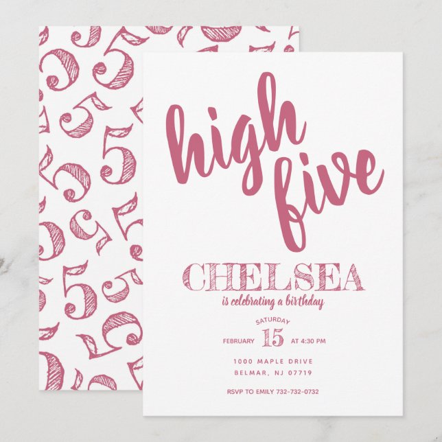 Invitación de cumpleaños número cinco High Five ro (Anverso / Reverso)