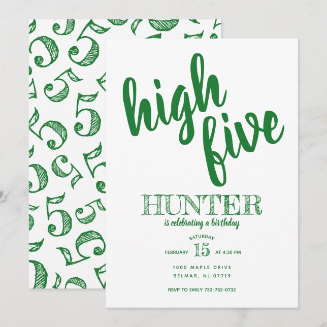 Invitación de cumpleaños número cinco High Five Ve (Anverso / Reverso)