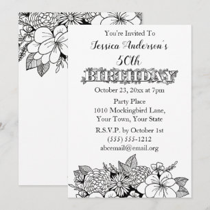 Invitación de cumpleaños número cincuenta 50 negro