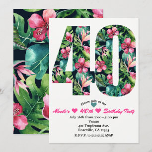 Invitación de cumpleaños número cuarenta tropical 