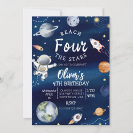 Invitación de cumpleaños número cuatro al espacio 